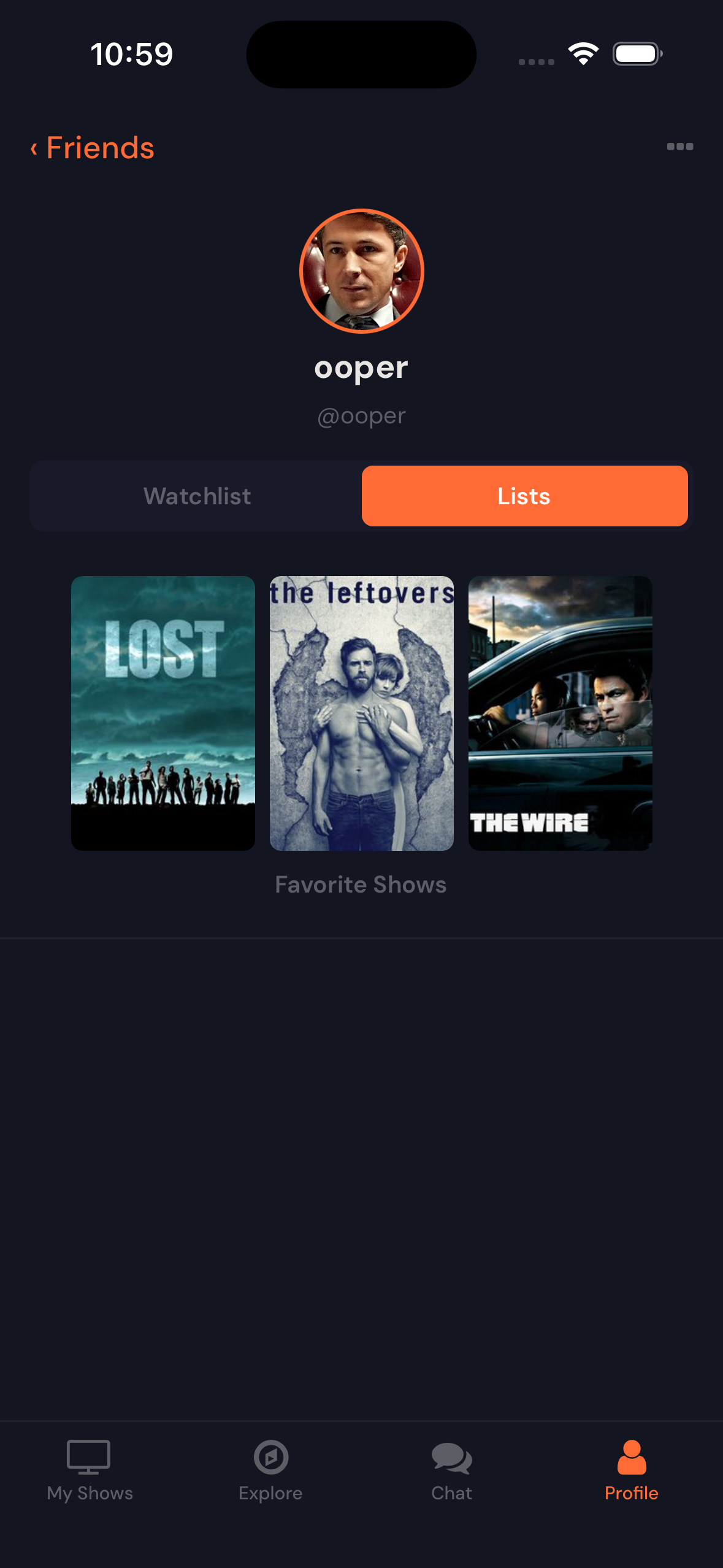 Friend's top shows list