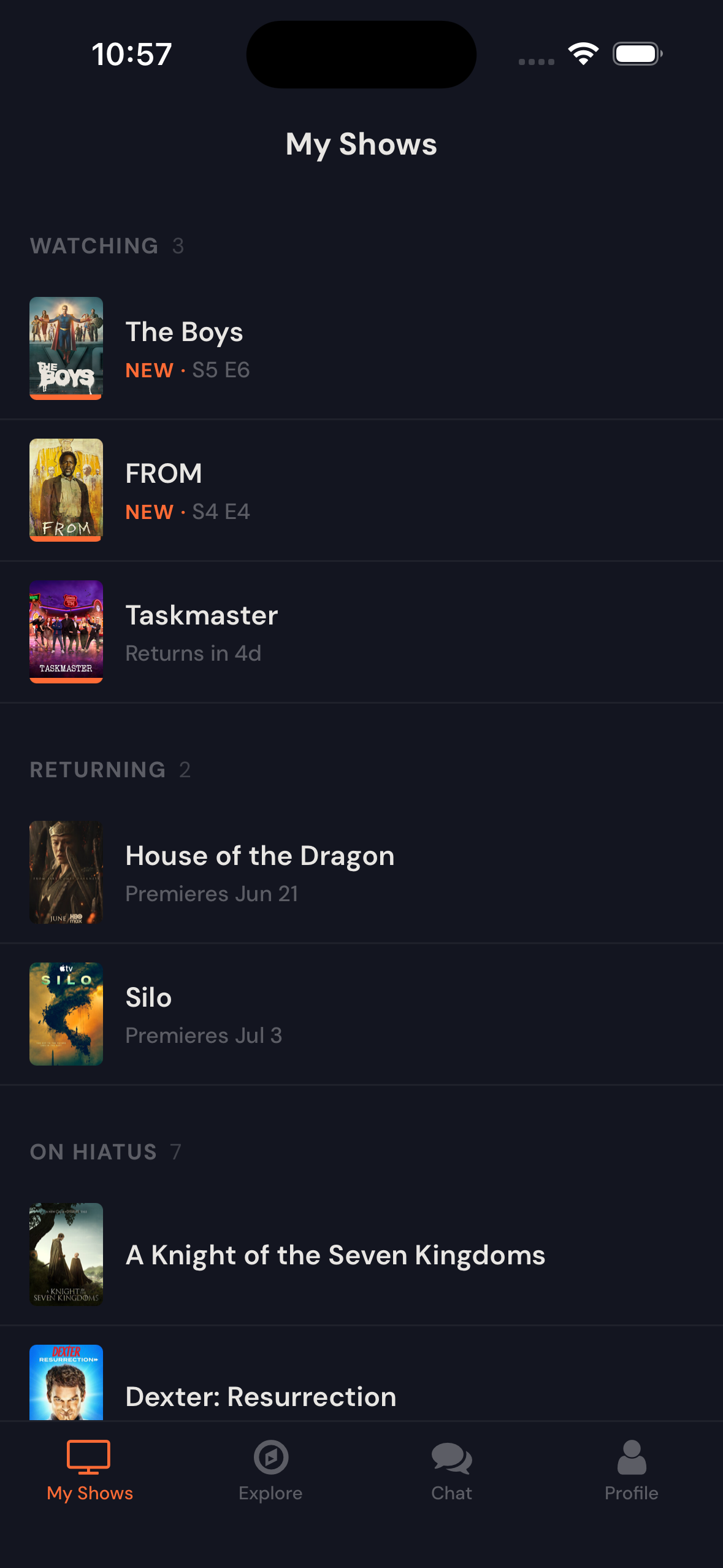 My Shows screen