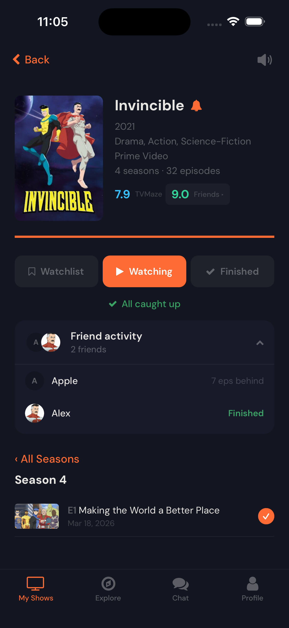 Show detail with friends' statuses